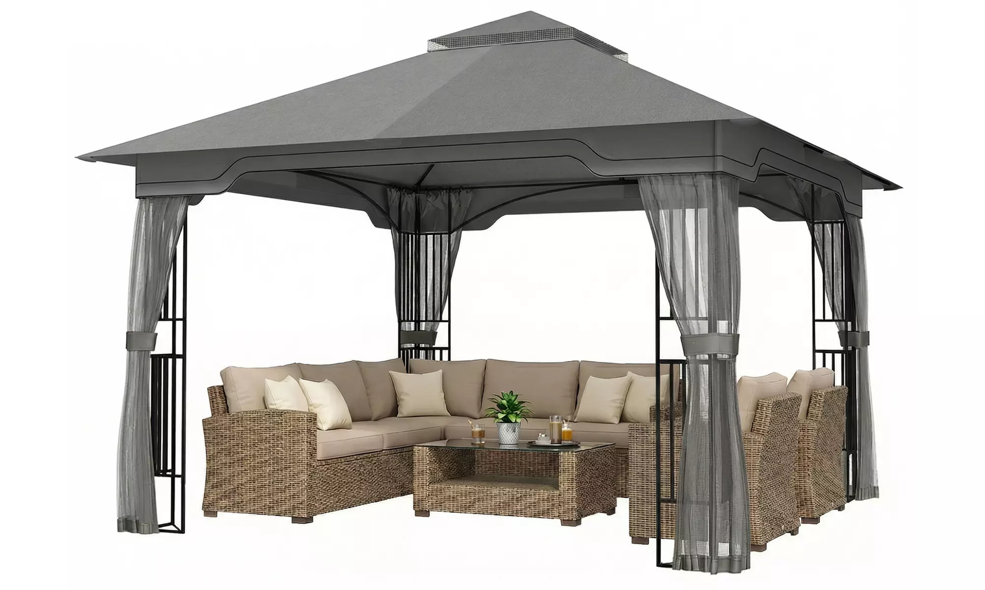 Outsunny Double-Tier Garden Gazebo with Mesh Panels