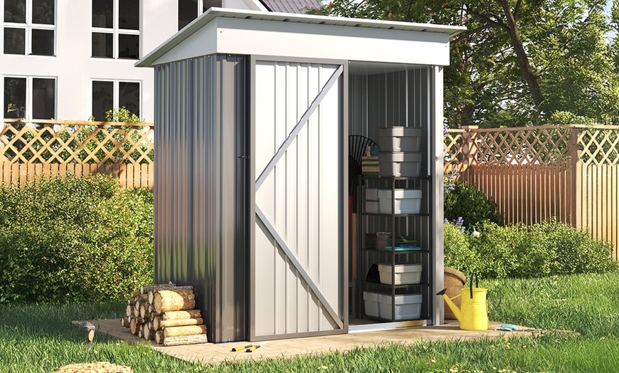 Image 15: Heavy-Duty Lockable Metal Garden Shed with Sloped Roof