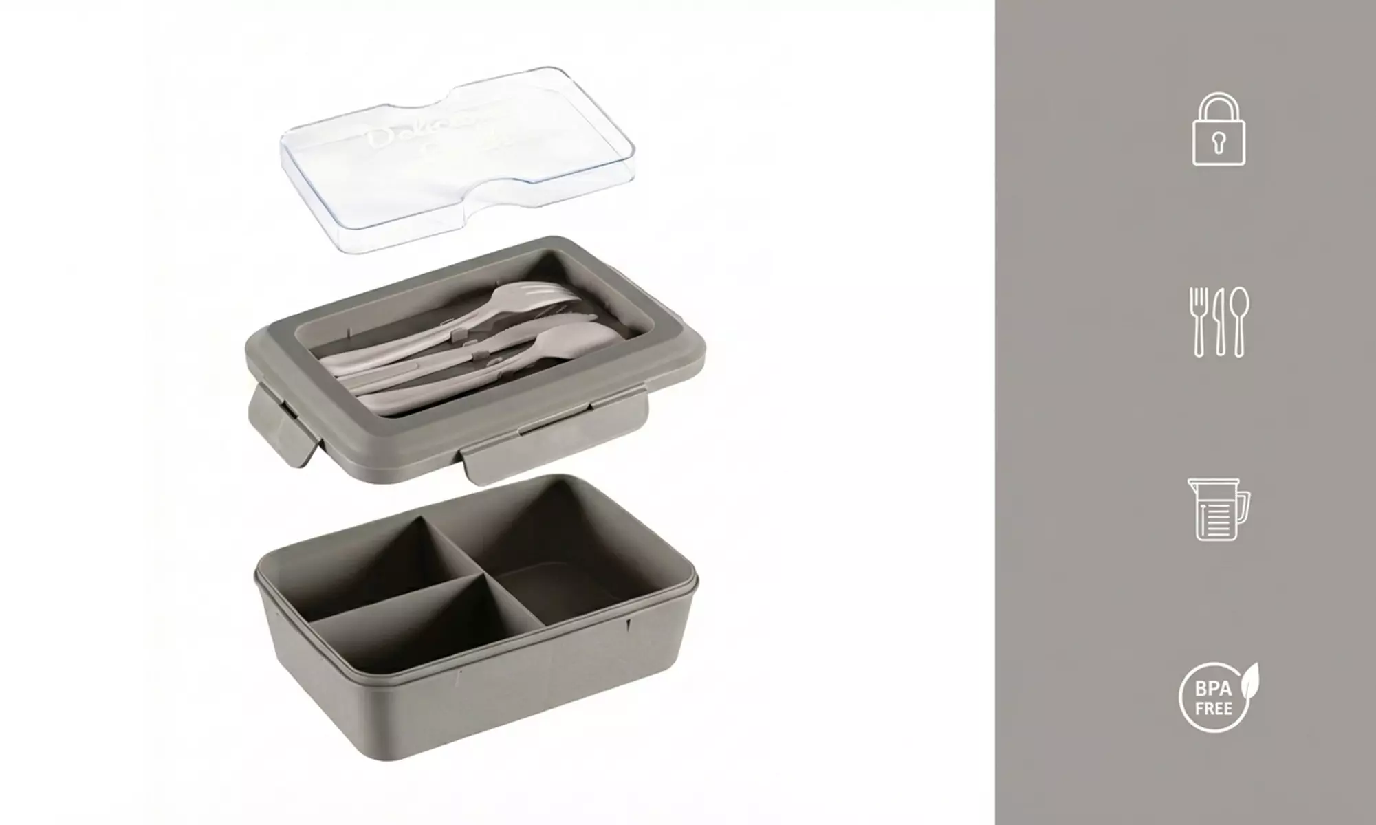 Set van 2 lunchboxen (1300 ml.) met 3 vakken en bestek