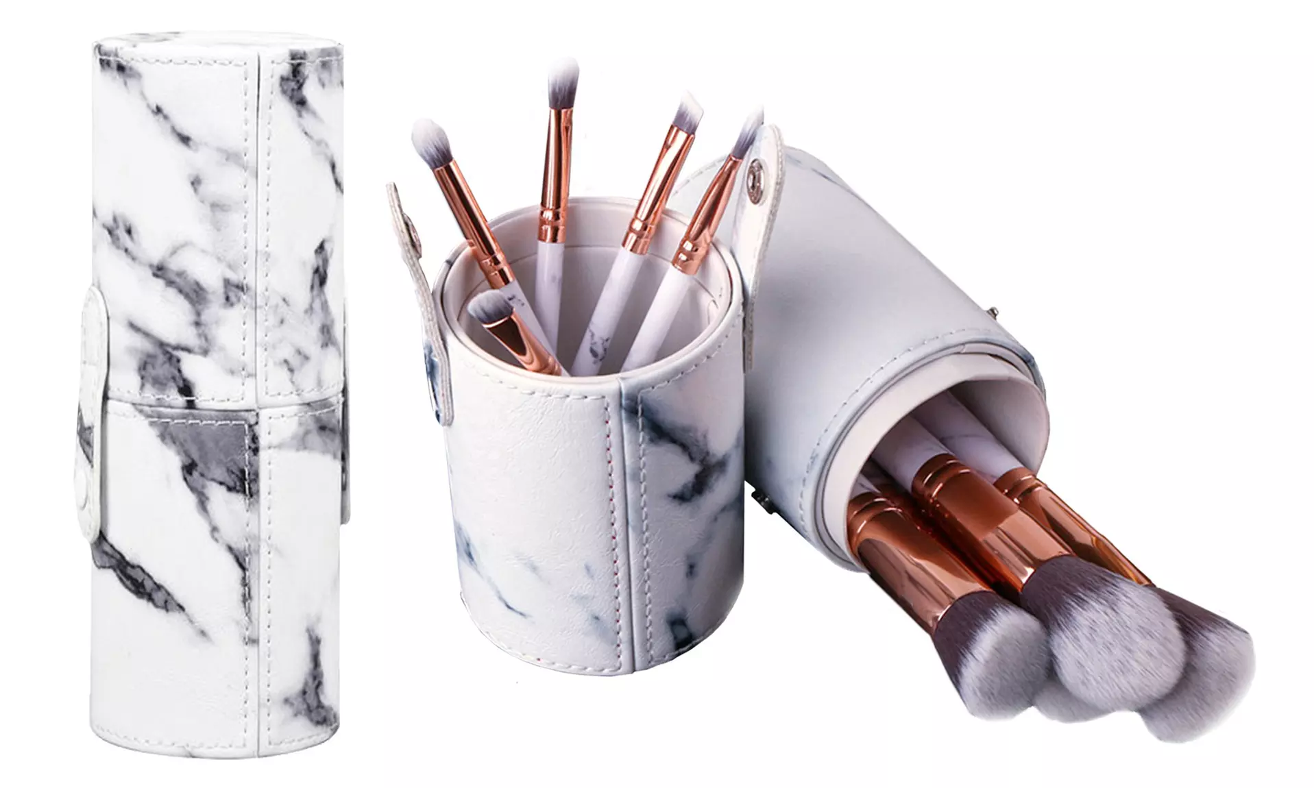 Professional Pastel Shades 10 Makeup Brushes with Faux Leather Cylinder Case