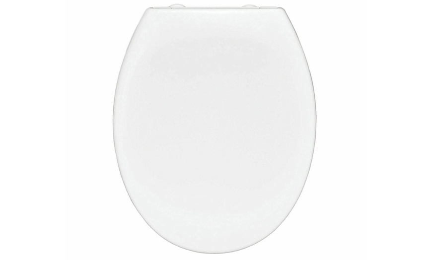 Image 1: White Plastic Oval Toilet Seat With Fittings