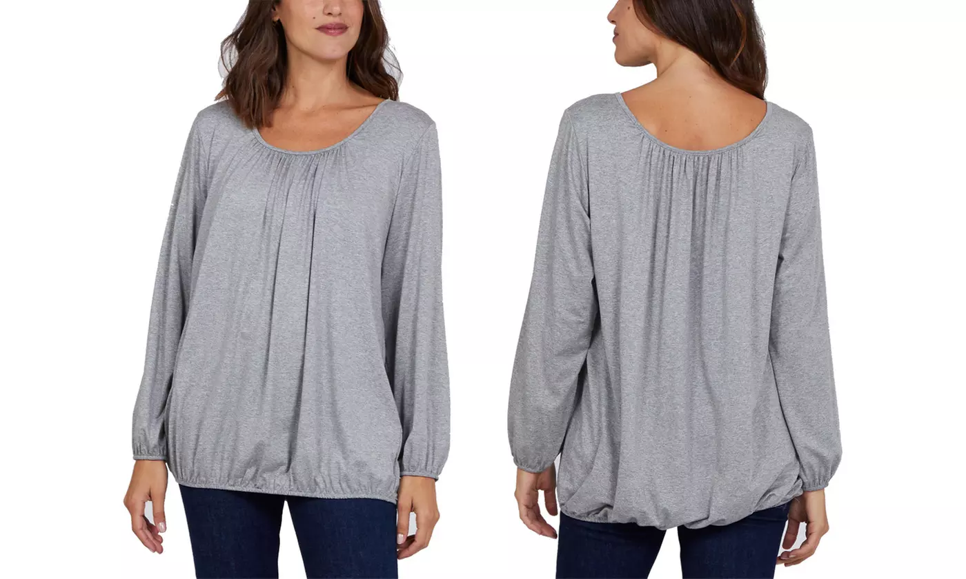Ladies Baggy Fit Ruched Neck Long Sleeve Top