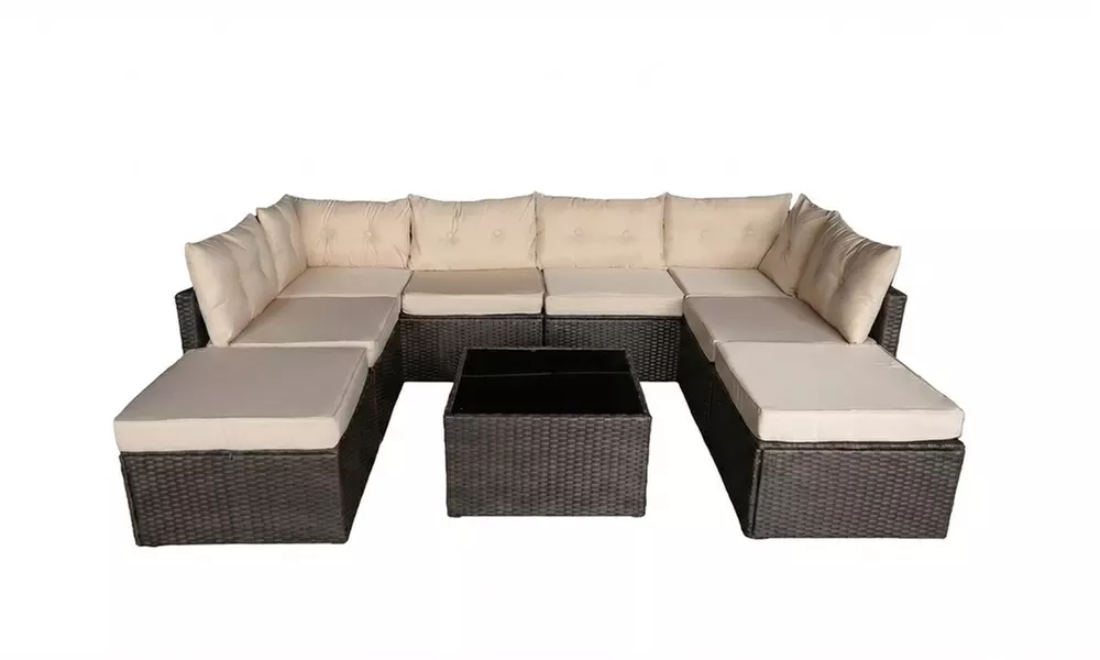 Salon de jardin Kocoon 8 places, modèle "Lola", en résine tressée