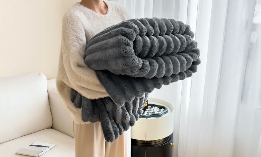 Image 10: Thick Plush Striped Winter Throw Blanket 