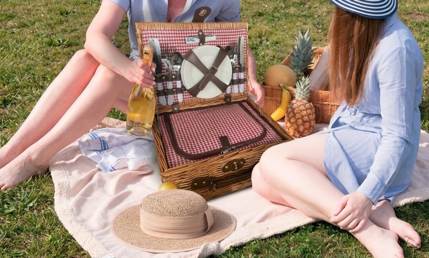 Image 4: Panier de pique-nique de luxe 21 pièces pour 4 personnes