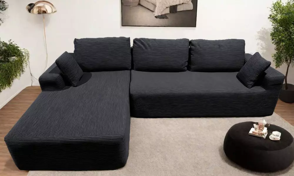 Canapé d'angle "Preston" 3 places en velours côtelé de Kocoon, coloris au choix, livraison offerte