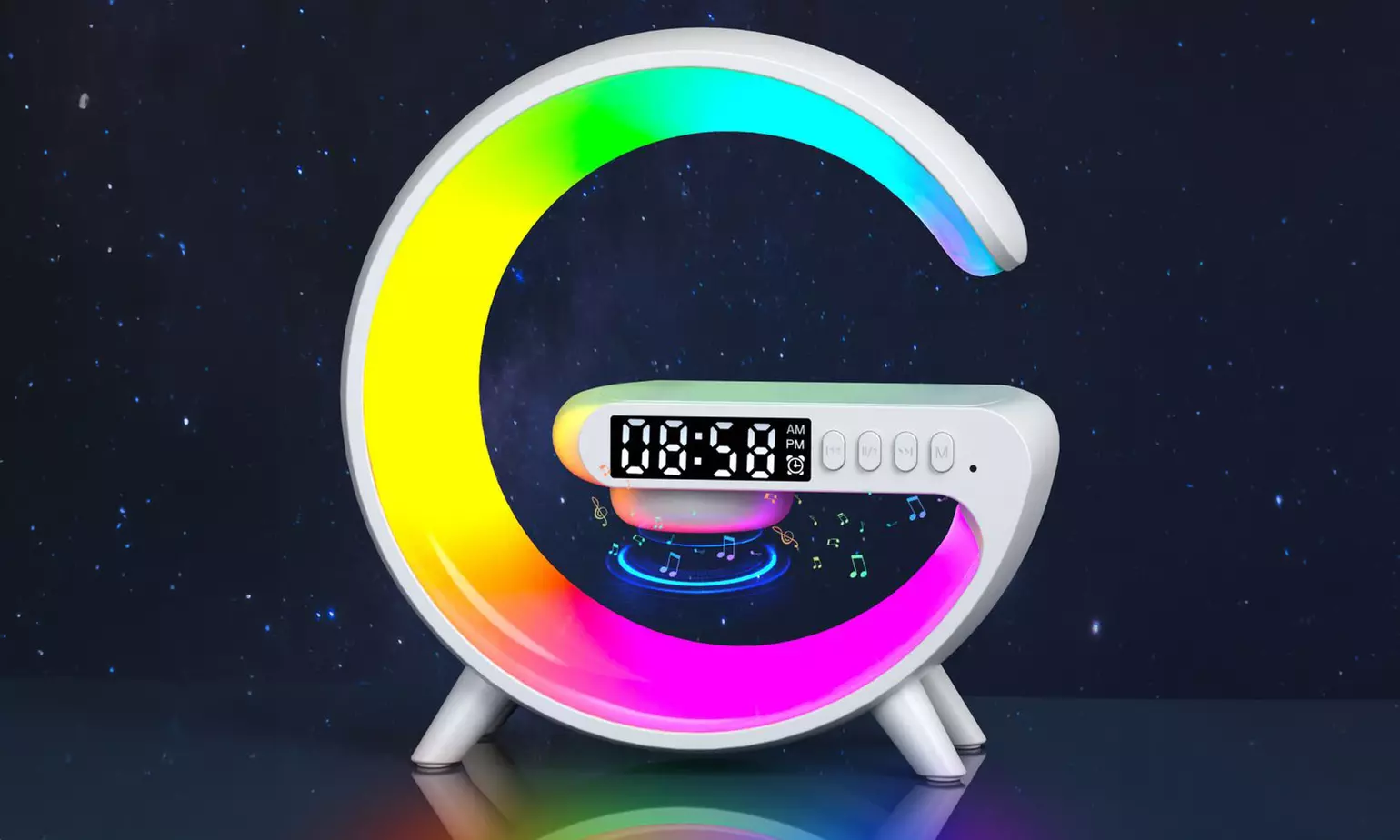 Smart LED Lamp G Bluetooth Speaker Wireless Charger Light Alarm Clock