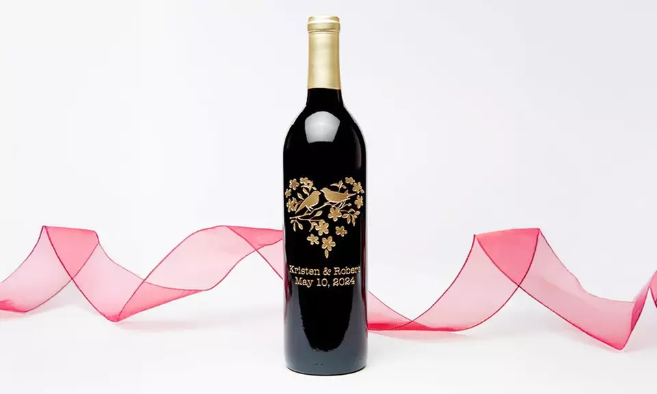 Personalized Valentine's Day Wine Bottle - Hand-Etched Custom Keepsake Gift for Him or Her - Unique Romantic Design