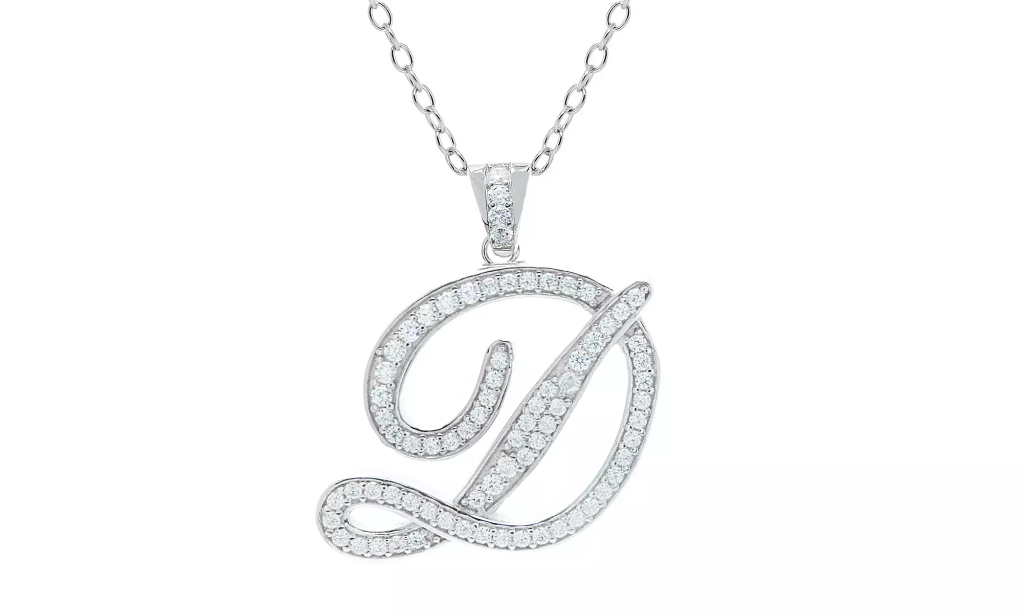 Script Initial Pendant Necklaces in Sterling Silver