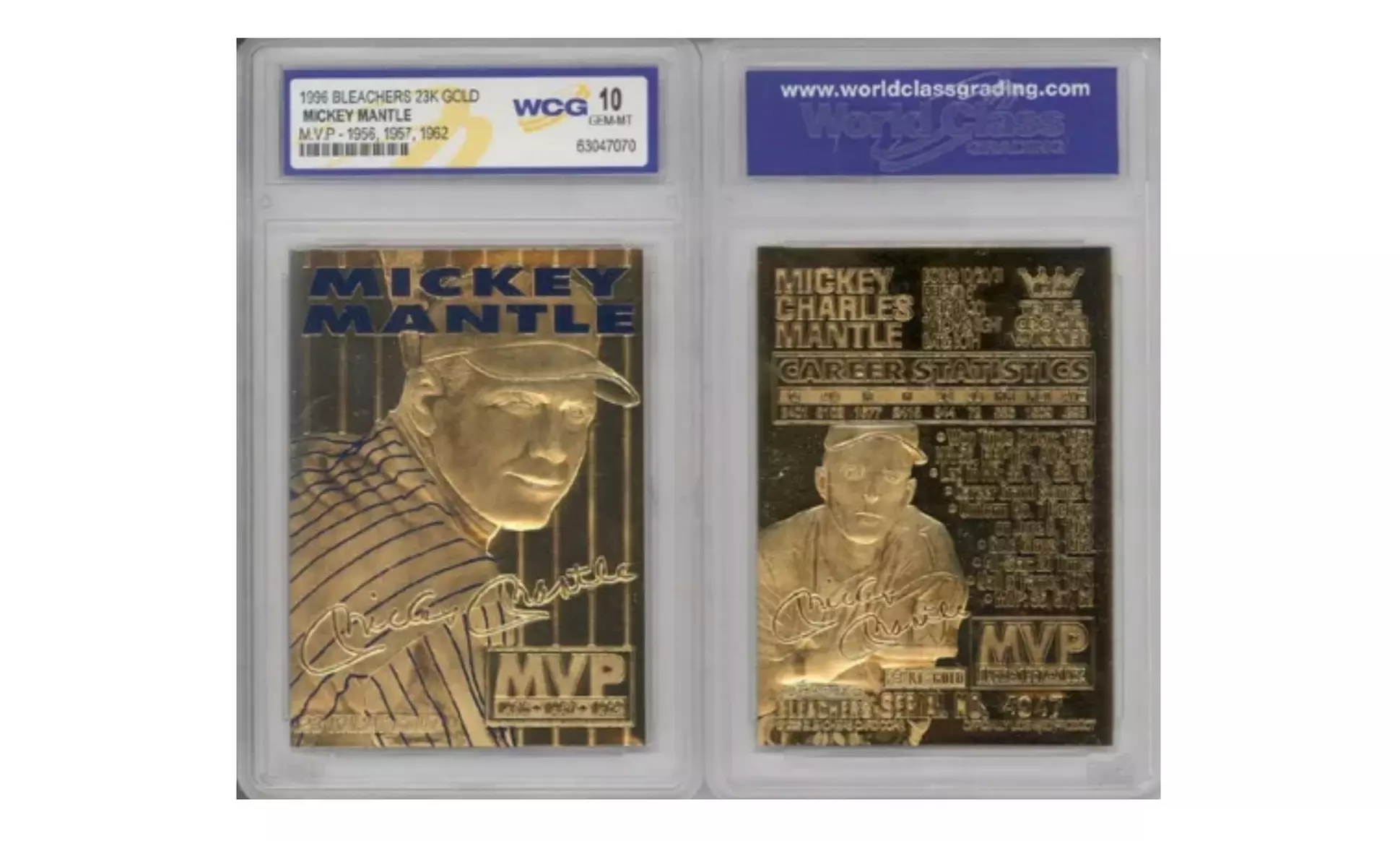 1996 Mickey Mantle 3-TIME MVP NY Yankees 23K Gold Card - Graded Gem-Mint 10 - Primary Image