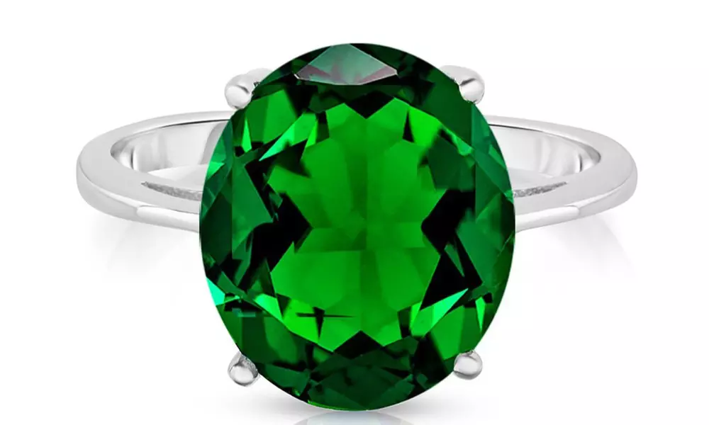 5.00 CTTW Emerald Oval Cut Sterling Silver Ring