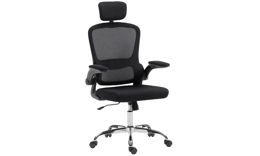 Image 9: HomCom High Back Mesh Computer Desk Chair with Lumbar Support