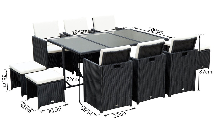 Image 10: 10 Seater Outsunny Rattan-Effect Patio Dining Set with Glass-Top Table