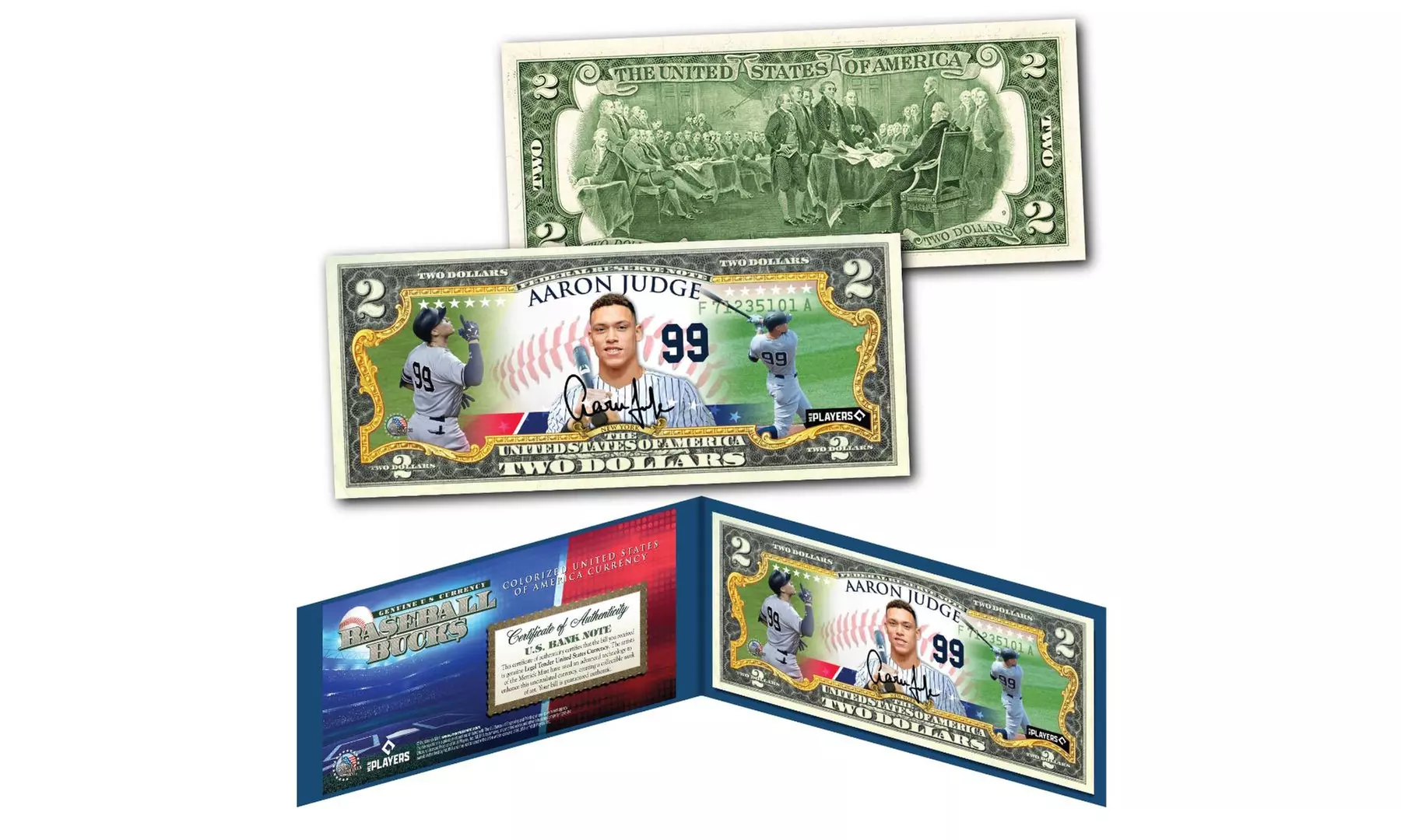 AARON JUDGE New York Yankees Baseball Bucks MLB Player Genuine 2 Dollar Bill - Primary Image