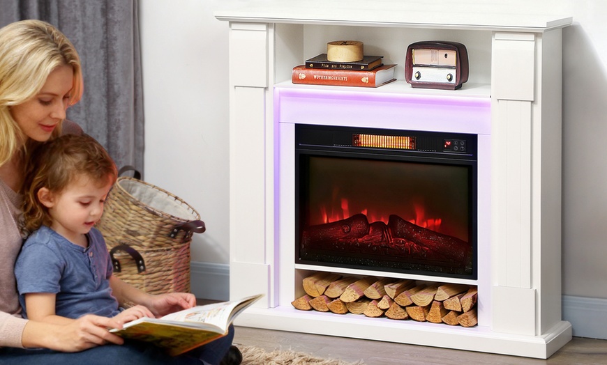 Image 7: HomCom 1800W Inset Electric Fireplace with RGB LED Lights