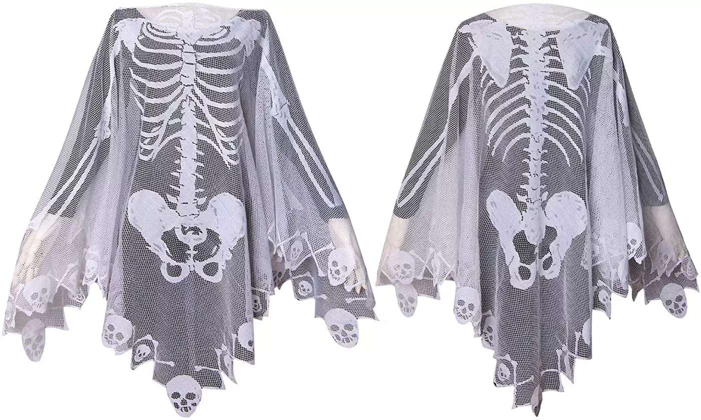 Halloween Costume White Lace Skeleton Poncho for Women