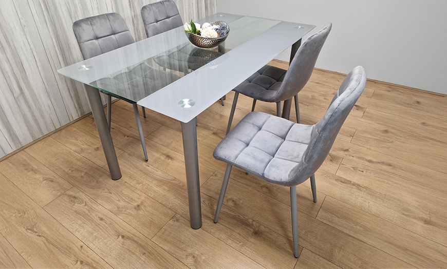 Image 37: Glass Dining Table Set with Chair Options