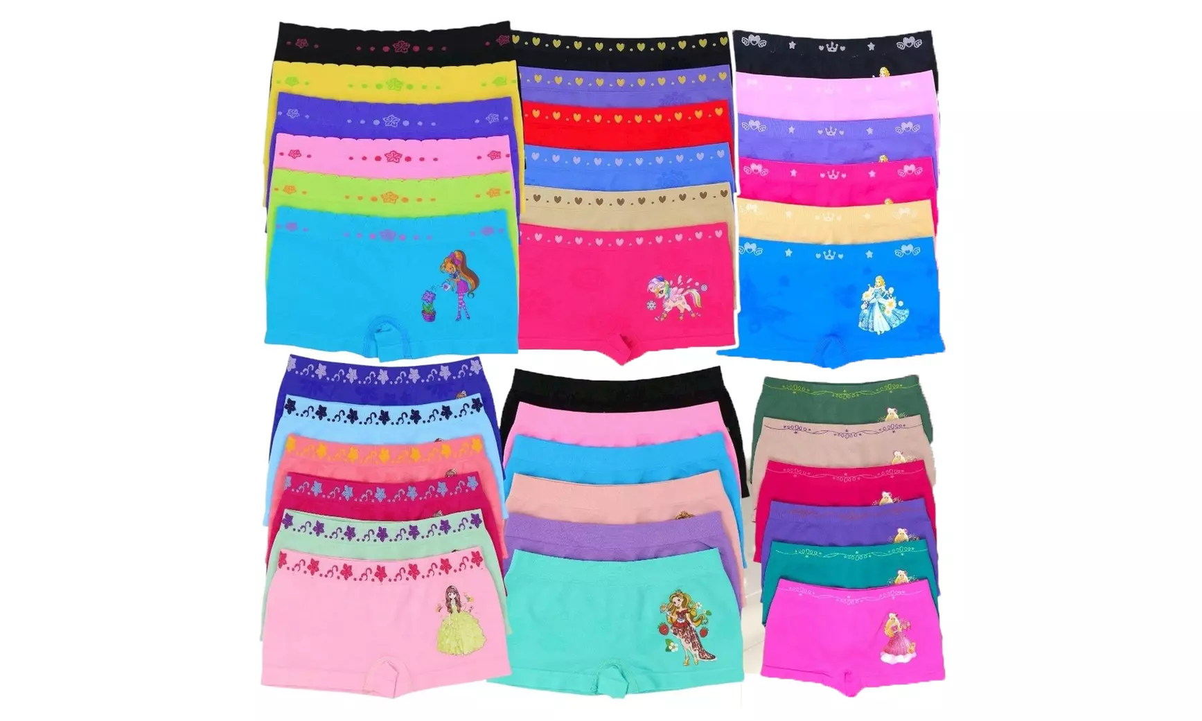 Girl's Pack Of 6 Or 12 Assorted Microfiber Boyshorts Underwear Panties