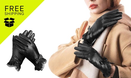 Womens Winter PU Leather Touchscreen Gloves - A Pair: Free Shipping