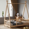 Image 1: Pine Wood Tent-Shaped Kids Bed Frame with Low Base and Safety Fence