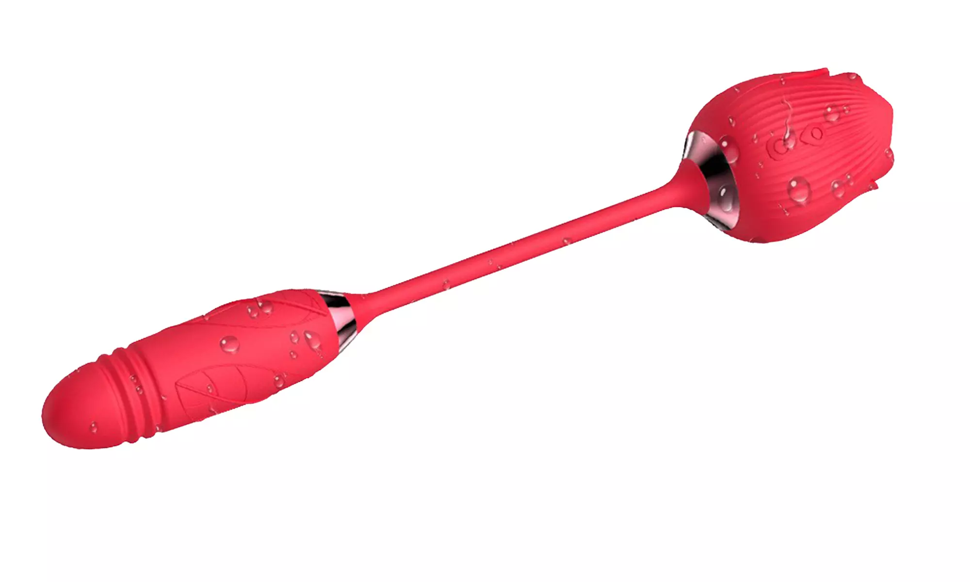 2-in-1 Rose-Themed Stimulator with 10 Modes (Red)