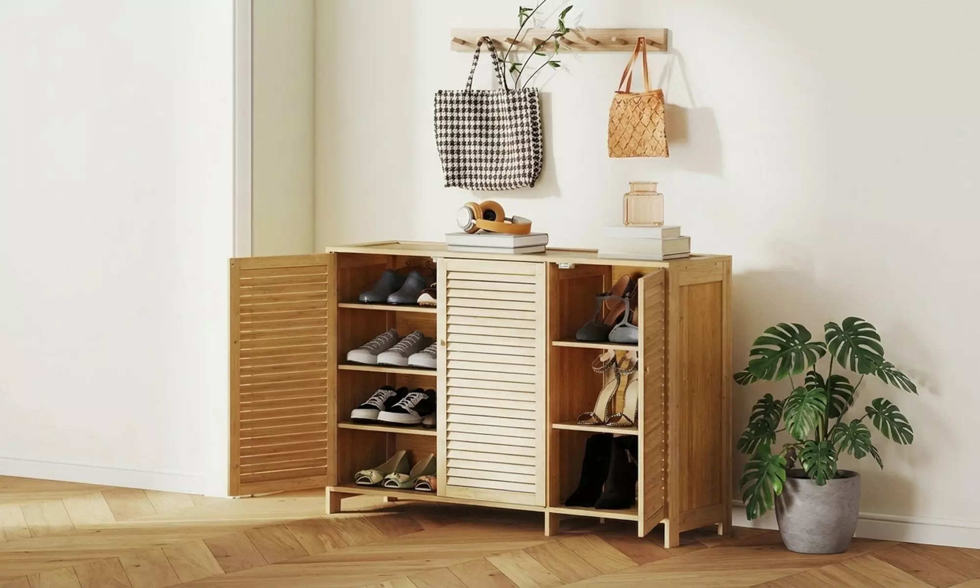 HOMCOM Bamboo Shoe Cabinet 120cm Storage Unit