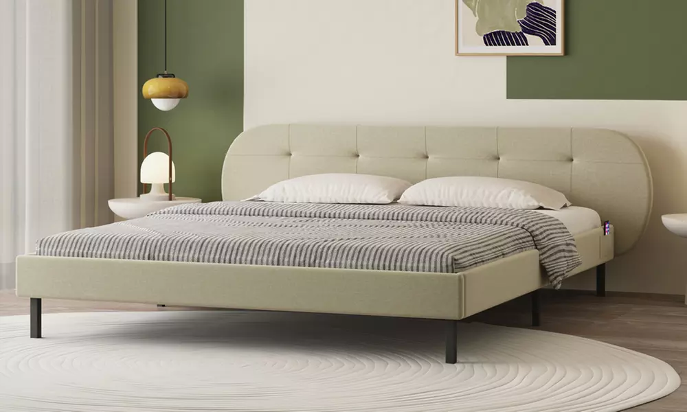 Lit capitonné "Reno" avec tête de lit et sommier, par Kocoon, livraison offerte - Primary Image