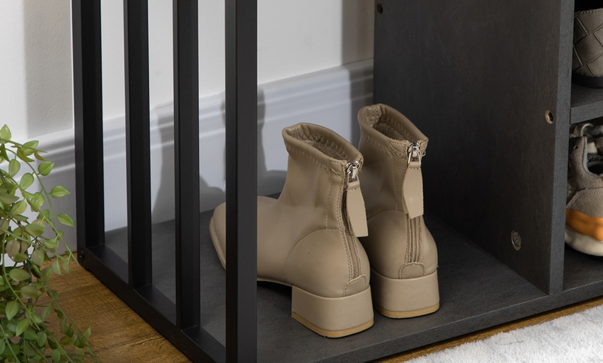 Image 10: HOMCOM Shoe Storage Bench with Padded Seat and Boot Shelf