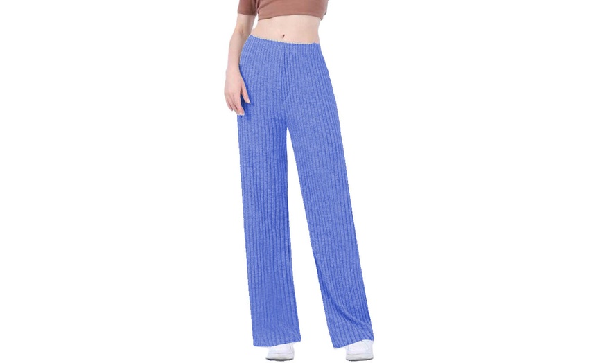 Image 15: Wide Leg Rib Knit Casual Bottoms