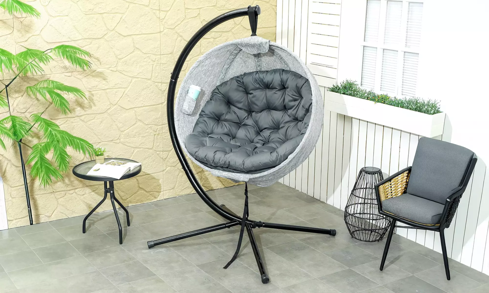 Outsunny Outdoor Egg Swing Chair with Cushion and Cup Holder