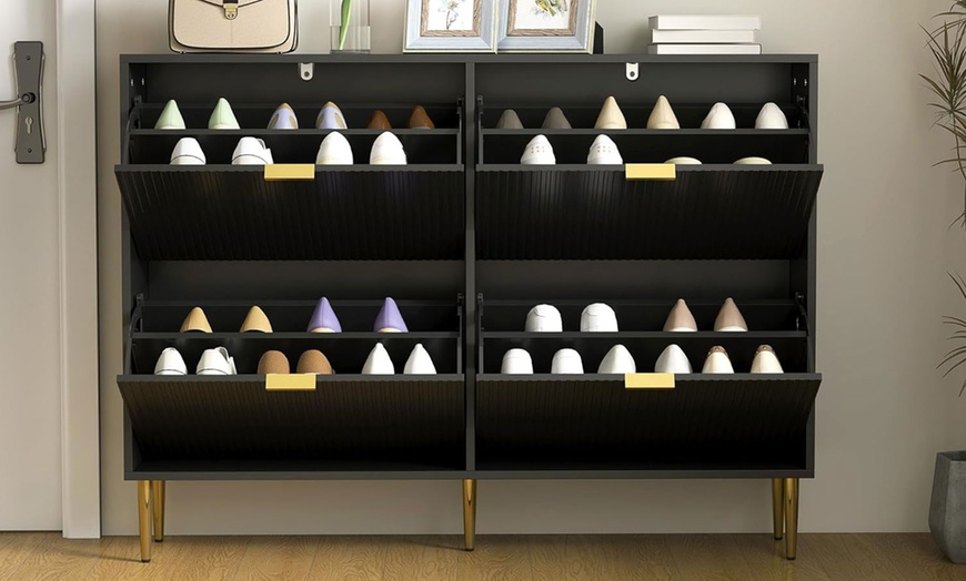 Image 4: HomCom Narrow Shoe Cabinet with Four Flip Drawers