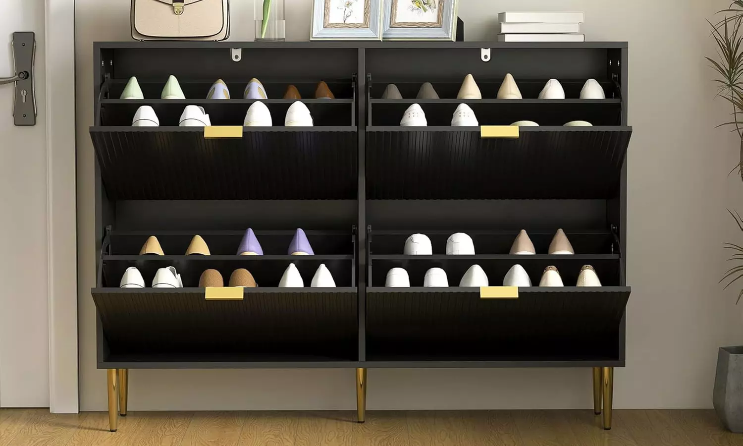 HomCom Narrow Shoe Cabinet with Four Flip Drawers