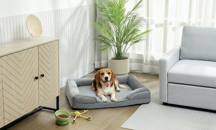 Image 7: PawHut Cooling Gel Memory Foam Dog Bed with Bolster