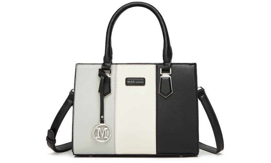 Image 2: Miss Lulu PU Leather Three-Tone Stitched Shoulder Handbag