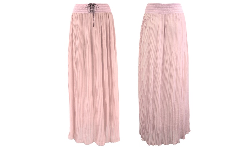 Image 9: Pleated Chiffon Palazzo Trousers or Maxi Skirt with Woven Waist