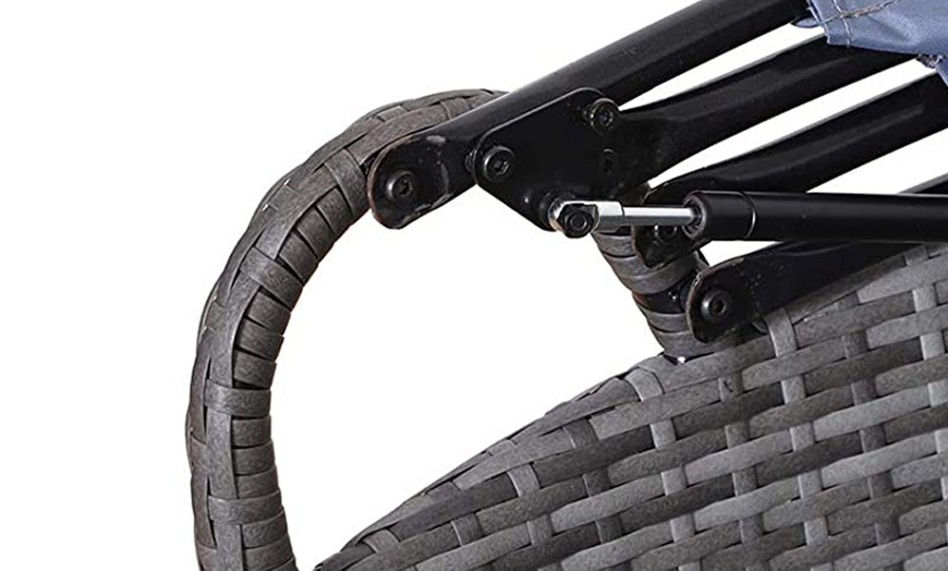 Image 6: Outsunny Round Rattan Sofa Bed with Retractable Canopy