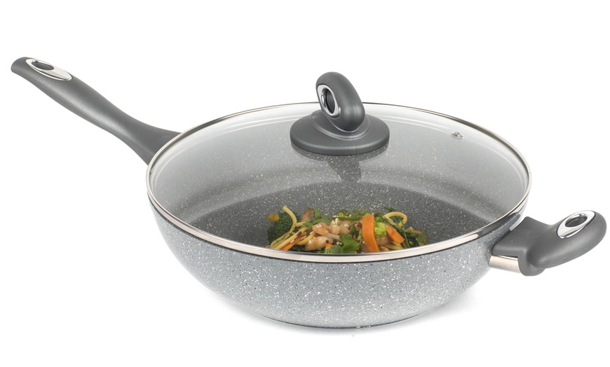 Image 10: One or Two Salter Marble Collection Non-Stick 28cm Woks