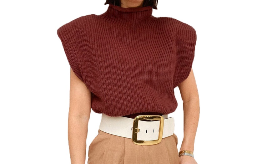 Image 15: Sleeveless Shoulder Pads Knit Top