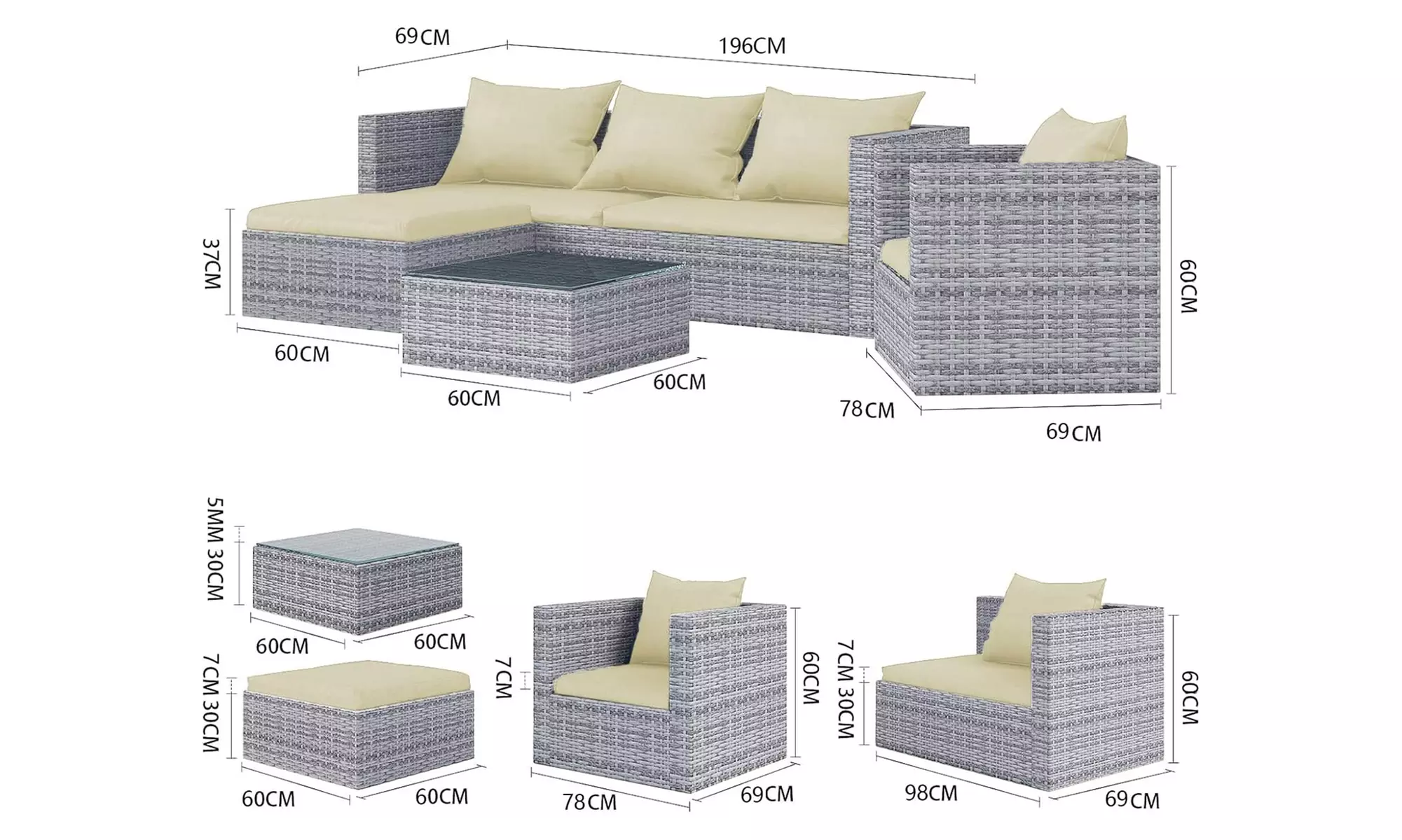 5-Seater Garden Rattan Effect Furniture Sofa Table Chairs Set