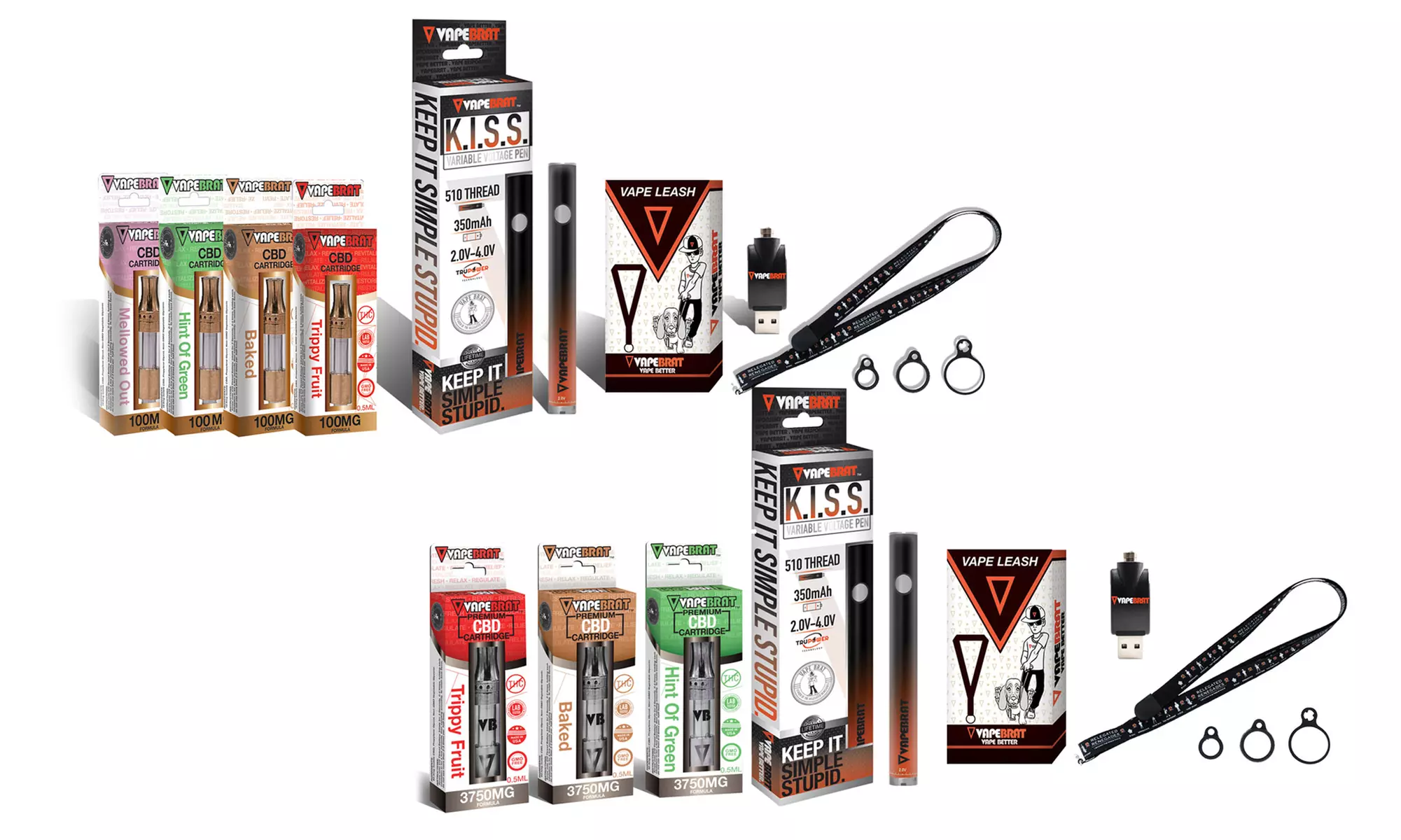 CBD K.I.S.S. Vape Pen Kit with Cartridge, Charger & Vape Leash (100mg–3750mg) from Hookah Town - Primary Image