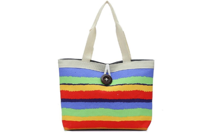 Image 7: Stripe Canvas Summer Beach Bag