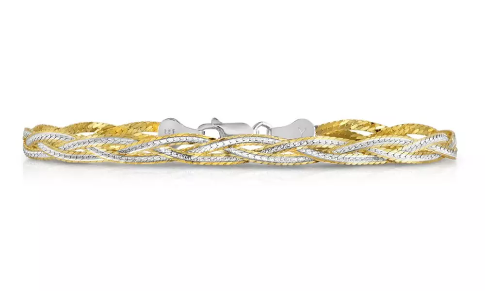 Italian Sterling Silver 2tone Diamond Cut Braided Bracelet