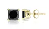 24k Yellow Gold Plated 2 Cttw Black Sapphire Princess Cut Stud Earrings