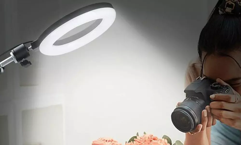 Overhead-Handyhalterung mit 6-Zoll-Ringlicht – flexibler Auslegerarm, 3 Beleuchtungsmodi, CRI 95+ - Primary Image