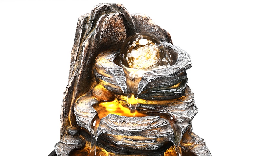 Image 7: Tiered Rock Cascading Tabletop Water Fountain with LED Crystal Ball