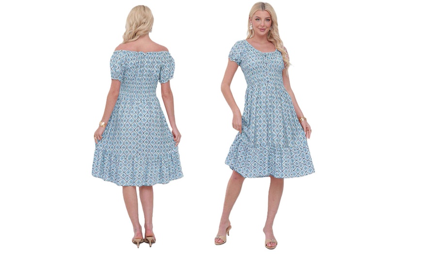 Image 20: Women's Printed Bardot Gypsy Midi Dress