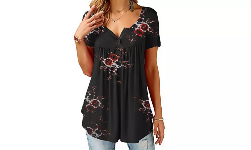 Women's Button Up Summer Short Sleeve Casual Tops Tunic Shirts Blouses