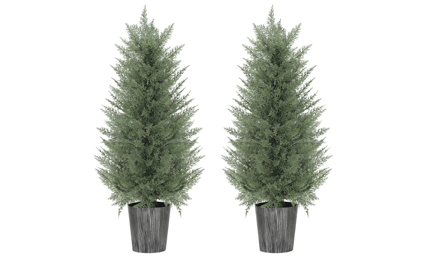 Image 2: Set of Two HomCom Artificial Cypress Trees 