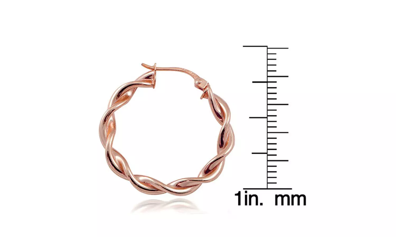 Rose Gold Flash Sterling Silver 3mm Twist  Polished Hoop Earrings, 20mm