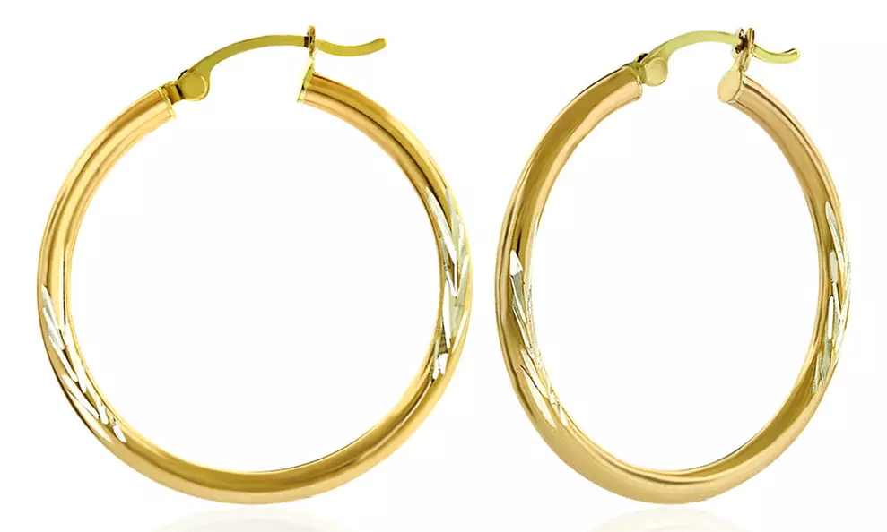 14K Gold 30mm Thick Diamond-Cut Hoop Earrings by Rebecca Milano - Primary Image